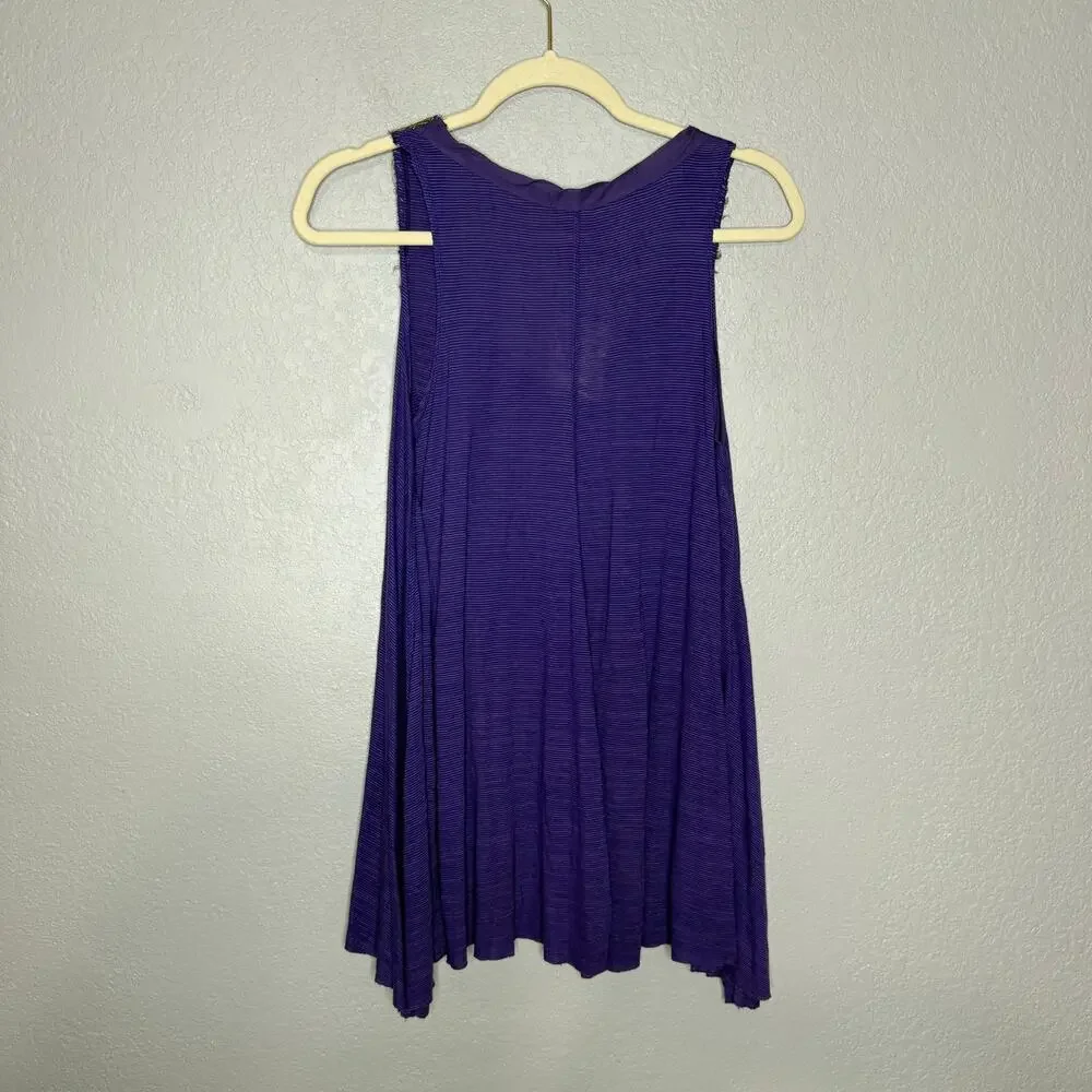 Y2K Free People Women's Purple Sequin Shark Bite Hem Tank Top Size Large - Picture 2 of 9